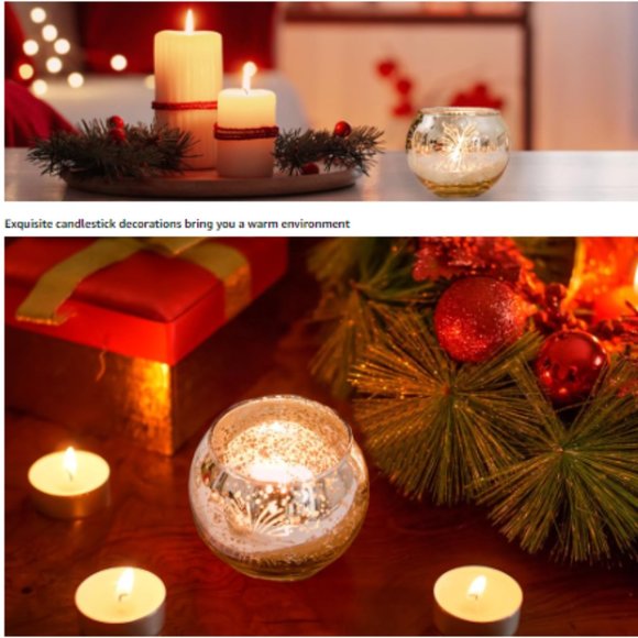 Set of 12 - Fireworks - Round Gold Mercury Glass Candle Holders (Bowl Shaped) - Picture 9 of 9